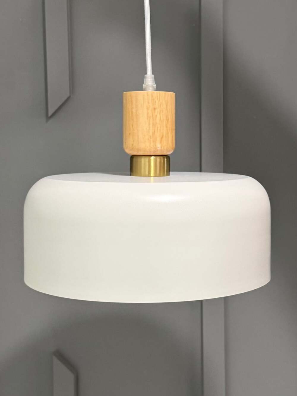 Modern White Pendant Lighting,Large Pendant Light,Solid Wood and Metal Dome